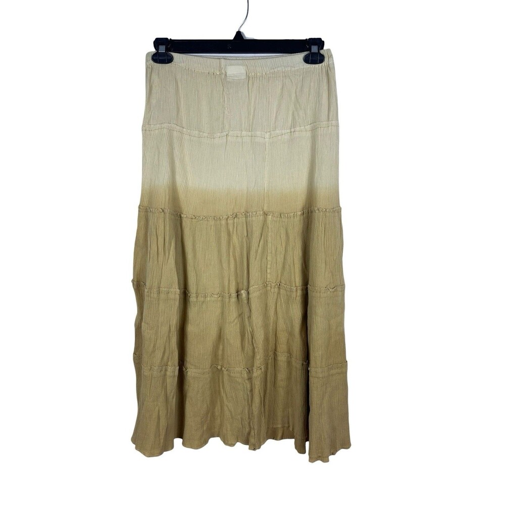 L’Affaire Radiant Beige Crinkle Cotton Tiered Skirt Boho Prairie Peasant Midi M